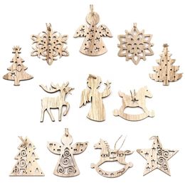 1Set Christmas Wooden Pendant Snowflakes&Deer&Tree Ornaments Xmas Tree ChristmasWedding Party Decorations Kids Gifts Y201020