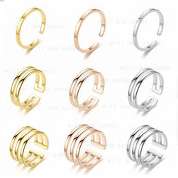 Multilayer Stainless Steel Gold Plated Ring Band Multilayer Knuckle Rings for Women Fashion Fine Jewellery Will and Sandy