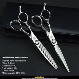 univinlions 6" left handed hairdressing scissors hand hair for salon barber cutting y thinning shears 220317