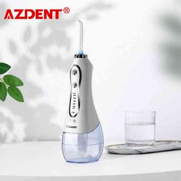 AZDENT HF-6 Portable 5 Modes Electric Oral Irrigator USB Rechargeable Water Flosser 300ML Adults Teeth Cleaner 5 Tips 220510