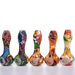 Silicone Hand Pipe 5 inch smoke Mini pipes 120mm with glass bowl with printing