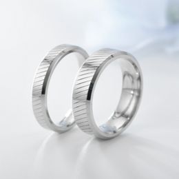 Stainless Steel Line Grain Ring Band Couple Finger Rings for Women Men Fine Fashion Jewellery Gift Will and Sandy