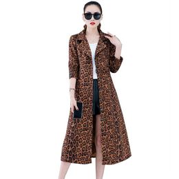 Women's Trench Coats Mid-length Windbreaker Coat Women Spring Autumn Jacket 2022 Fashion Leopard Lined Outerwear Female Casual Top OvercoatW