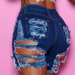Летняя женщина модная разорванные джинсовые шорты модные сексуальные высокие джинсы с высокой талией уличные хипстерские шорты S2XL 220530