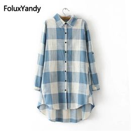 Women Cotton and Linen Blouses Long Sleeve Plus Size 3XL Casual Plaid Long Blouse Shirt KKFY2263oil 210401