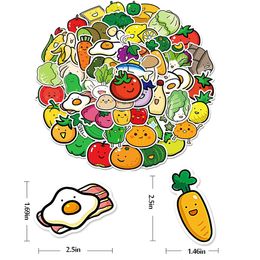 Pack of 50Pcs Wholesale Cartoon Vegetables Stickers No-Duplicate Waterproof For Luggage Skateboard Notebook Helmet Water Bottle Phone Car decals Kids Gifts