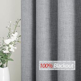 Curtain & Drapes Modern Linen 100% Blackout Curtains For Living Room Solid Color Bedroom Kitchen Custom Made Window TreatmentCurtain