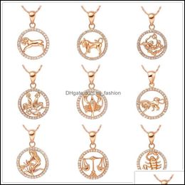 Pendant Necklaces Pretty Crystal Beautifly Necklace Gold Color Gemini Cancer Leo Virgo Libra Scorpio 12 Constellations Pend Mjfashion Dhrgx