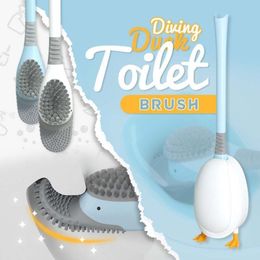 TPR Silicone Head Cute Diving Duck Toilet Brush Set Wall-mounted Or Floor-Standing Long Handled Bathroom Deep Cleaning Accessori 220511