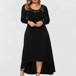 Casual Dresses 2022 High Waist Lace Dress Women Plus Size Solid Round Neck Long Sleeve Irregular Stitching Bodycon Formal