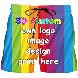 Customised Drop Men s Shorts DIY Your Own Design 3D Print Beach Summer Casual Hip hop Punk Elastic Waist 220707