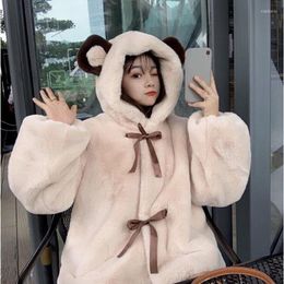 Women's Jackets Cute And Sweet Cartoon Hooded Jacket 2022 Fall/winter Solid Color Blouse Drawstring Warm Long-sleeved