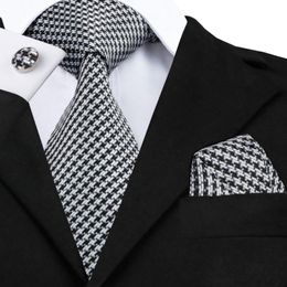 Bow Ties Mens Tie White Black Novelty Silk Jacquard Hanky Cufflinks Set Wedding Party Business Casual Necktie C-774Bow