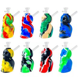 DHL skull shape Blunt Bubbler Smoking Accessories Portable Mini Travel Silicone Bongs Cigarette Filter Oil Rigs Glass Water Pipe