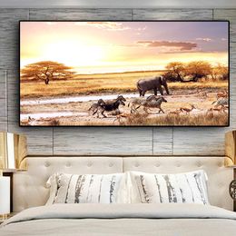 Black Africa Elephants Wild Animals Canvas Painting Scandinavia Posters and Prints Cuadros Wall Art Pictures For Living Room
