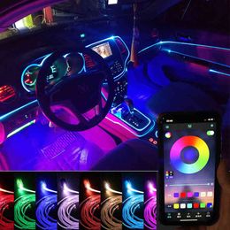 ambient lighting strips UK - EL Wire Led Car Interior Atmosphere Light Strip APP Sound Control RGB Mode Colorful Ambient Flexible Light Decorative Lamp Y220708