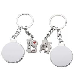 Sublimation Couple Keychain Favour Metal Letter Engraving Charm Heart-shaped Blank DIY Key Ring Valentine's Day Gift