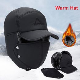 Berets Winter Fur Warm Windproof Hat Men Women Lei Feng Cap Bomber Faux Ear Flap Black Ski Trooper Trapper Cold Anti-snow CapBerets