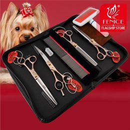 Fenice Dog Scissors Set Straight&Thinning&Curved Pet Grooming Scissors Kits Bichon Teddy Bomei Dog Grooming Shears Set Tool Set 220423