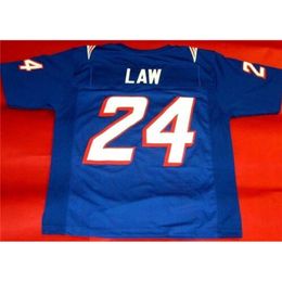 Mit custom Rare 1995 #24 Ty Law blue White Colour Men Game Worn RETRO Jersey College Jersey Size S-4XL or custom any name or number jersey