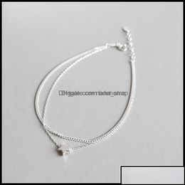 Anklets Jewelry Real 925 Sterling Sier Ankle Bracelet Fine Double Layers Star Charm For Women Girls Lovely Gift Yma013 Drop Delivery 2021 Bz