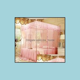 Mosquito Net Bedding Supplies Home Textiles Garden 4 Corners High Qc Post Bed Canopy Size Twin-Xl Fl Queen Cal King No Hardware Drop Deliv