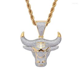 Pendant Necklaces Men's Iced Out Bull Necklace & With 4mm Tennis Chain Gold Silver Color Bling Cubic Zircon Hip Hop Jewelry For Kid Heal22