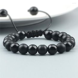 Beaded Strands Natural Black Onyx Bright Stone Bracelet Men For Energy Balance Adjustable Braided Beads Bracelets Women Couple Jewelry Puls