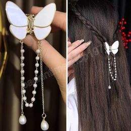 Fashionable Butterfly Long pearl Fringe Hair Clip Crab Claw Headdress mini Ponytail Barrette Hair Accessories For Women Ornament