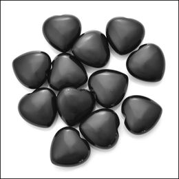 Stone Loose Beads Jewelry Natural Black Obsidian Ornaments Carved 25X10Mm Heart Chakra Reiki Healing Quartz Mineral Tumbled Gems Dhzq6