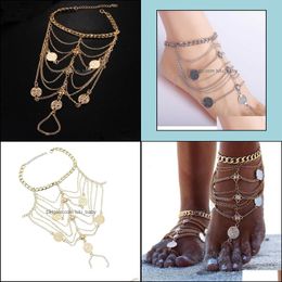 the anklet NZ - Anklets Jewelry Metal Coin Women Barefoot Sandal Foot Pendant Anklet Leg Bracelet Mti-Layers Chains Drop Delivery 2021 Kidoq