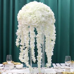 30/35CM Artificial Flower Wedding Table Centerpiece Decoration Road Lead Bouquet DIY Wisteria Vine Flores Kissing Ball For Party Event 4Pcs
