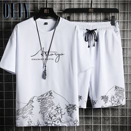 OEIN Men s Shorts Sets Fashion Streetwear Printing T Shirts Sports Suits Summer Casual Men Clothing Tracksuits 220708
