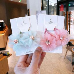 Hair Rubber Bands 2pcs/lot Childrens hair accessories spring yarn flower hair circle girl fairy hair rope flower rubber band girl ponytail tie AA220323