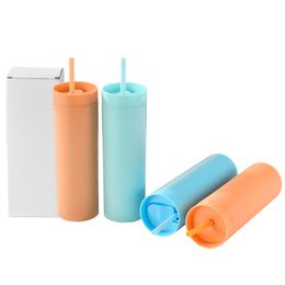 18 Colours Plastic Tumblers Matte Coloured Water Bottles with Lids and Straws 16 oz Double Wall Coffee Cup Gifts Straight Drinking Cup DHL Free Delivery