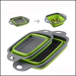 67 Drain Basket Foldable Fruit Vegetable Washing Strainer Portable Sile Colander Collapsible Drainer With Handle Kitchen Tools Drop Delivery