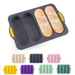 Food Grade 4 Slot Baguette Silicone Baking Moulds Nonstick Baking-Pan Baking-Tools Easy Cleaning Dessert Cake Bread Baking Mould Mothers Day Gift ZL0990