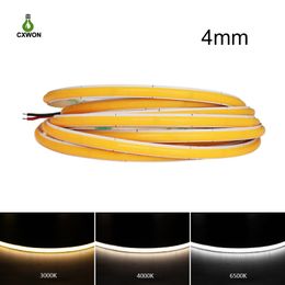 4mm COB LED Strip Lights for Room Decor Wall Car Frame 480LEDs ice blue/pink/red LED Tape Ribbon lamps 12 Colours available