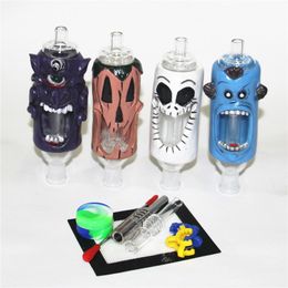 Mini Nectar Bong Kits 14mm hookah Dab Straw Oil Rigs Glass Water Pipe stainless steel Tip