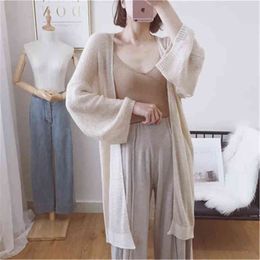 Women's Sweaters Mohair Vest Women Summer 2021 Korean Style Casual Loose Vhals With Long Sleeves SeeThrough Knitting Cardigan Knitwear Top J220915