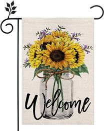 Summer Welcome House Sunflower Garden Flag 30x45cm Double Sided Outside Holiday Yard Decoration