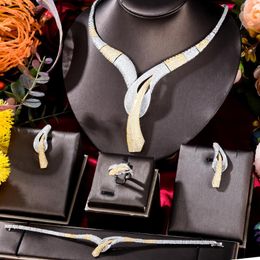 Earrings & Necklace Flower Lariat Chokers Luxury Nigerian Dubai Jewelry Sets For Women CZ Zircon Wedding Bridal SetsEarrings EarringsEarring