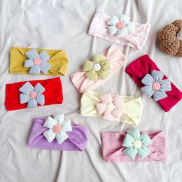 New Korea Fashion Flower Nylon Headband Baby Cable Knit Headbands Kids Girls Soft Turban Infant Head wraps Children