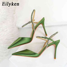 Nxy Sandals Red Pink Rhinestones Chains Women Pumps Shoes Designer Style Buckle Strap Party High Heels Wedding Prom Summer