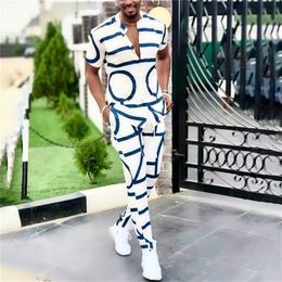 Spring Summer Men s Casual Two Piece Sets Short Sleeve Tops And Long Pants Suit Fashion Pattern Print Outfit Men Streetwear 220708