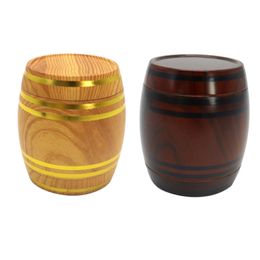 Smoking Natural Wood 63MM Barrel Shape Dry Herb Tobacco Grind Spice Miller Grinder Crusher Grinding Chopped Hand Muller Zinc Alloy Cigarette Wooden Holder DHL Free