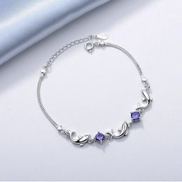 Charm Bracelets Utimtree For Women Lady Gift Fashion White Purple Zircon Dolphin Bracelet Femme JewelryCharm