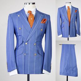 Blue Men Suits Blazer Wedding Tuxedos Bestman Groom Wear 2 Pieces Suits Jacket Pants