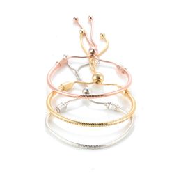 Silver Plated Bracelets 3MM Chain Adjustable Fit pandora charms Gold Rose Bangle Bracelet Women Female Christmas Party Birthday Gift 10PCS