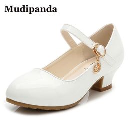 Children Girls Leather Shoes White Princess High Heel For Kids Performance Dress Student Show Dance Sandals 26 41 220525